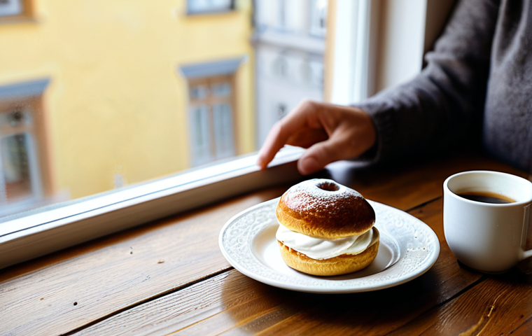 Cozy Fika Scene**

"A beautifully styled fika scene featuring a semla and kanelbulle on a rustic wooden table, with a cup of coffee, soft natural light from a window, fully clothed hands gently holding the cup, warm and inviting atmosphere, cozy Swedish cottage background, safe for work, appropriate content, perfect anatomy, correct proportions, professional food photography, high quality, modest presentation."

**
