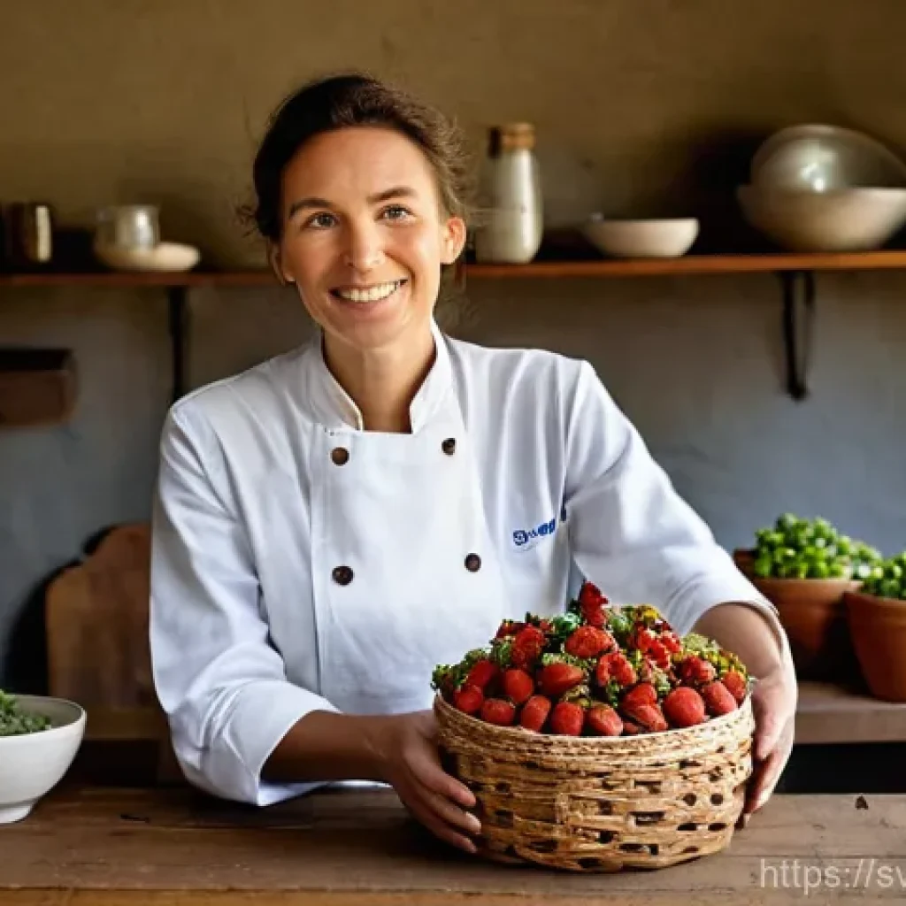 디저트 전문가로 일하며 겪는 어려움 - **Prompt:** A female dessert chef, in her early thirties, stands in a warmly lit, rustic kitchen. Sh...