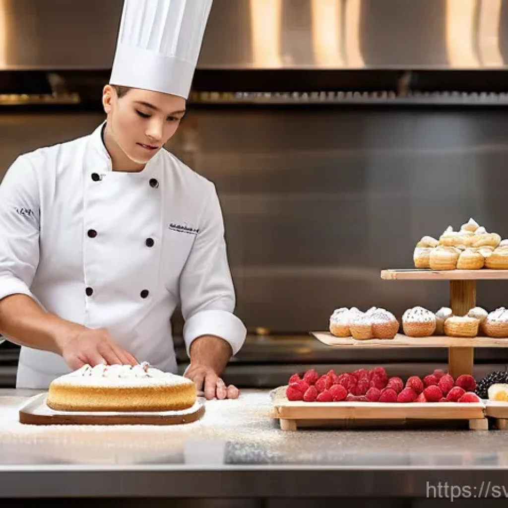 디저트 전문가의 취업 면접 대비 요령 - **Professional Pastry Chef Presenting a Diverse Portfolio**
    "A highly skilled pastry chef, in th...