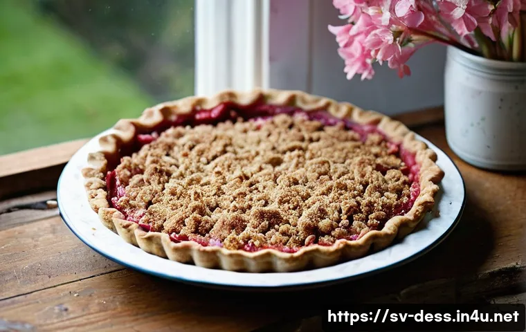 디저트 전문가의 계절별 디저트 소개 - **A Rustic Rhubarb Pie in a Swedish Spring Kitchen**
    A close-up shot of a freshly baked rhubarb ...