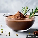 디저트 전문가를 위한 추천 도서 - A sophisticated dessert scene showcasing a modern chocolate mousse infused with roasted rosemary, se...