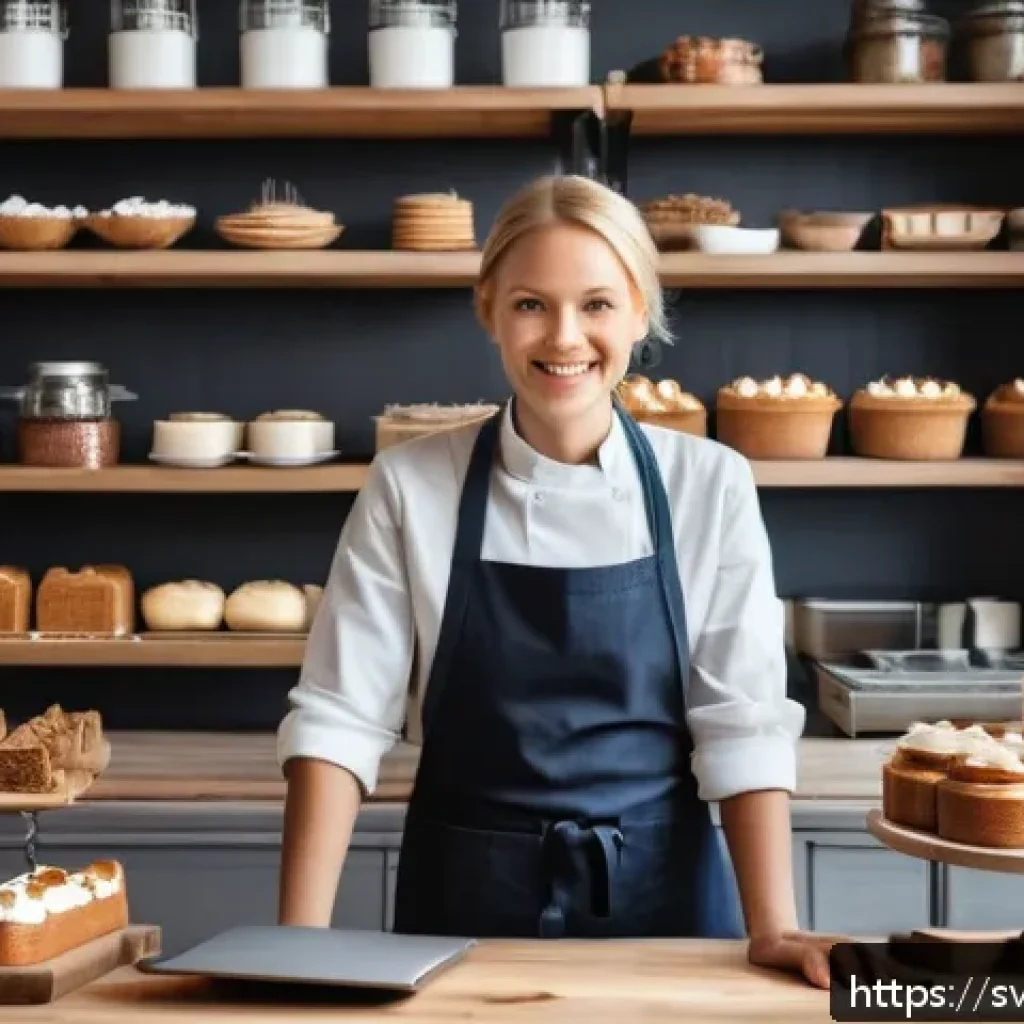 디저트 전문가의 경영학적 접근법 - A cozy Swedish bakery interior showcasing a variety of beautifully arranged desserts on rustic woode...