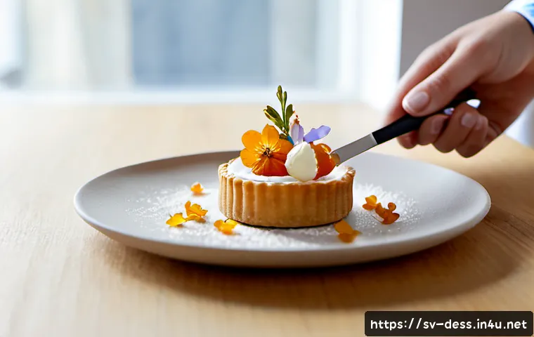 디저트 전문가의 플레이팅 기술 - Photorealistic editorial food photography of a Swedish dessert chef delicately plating a refined clo...