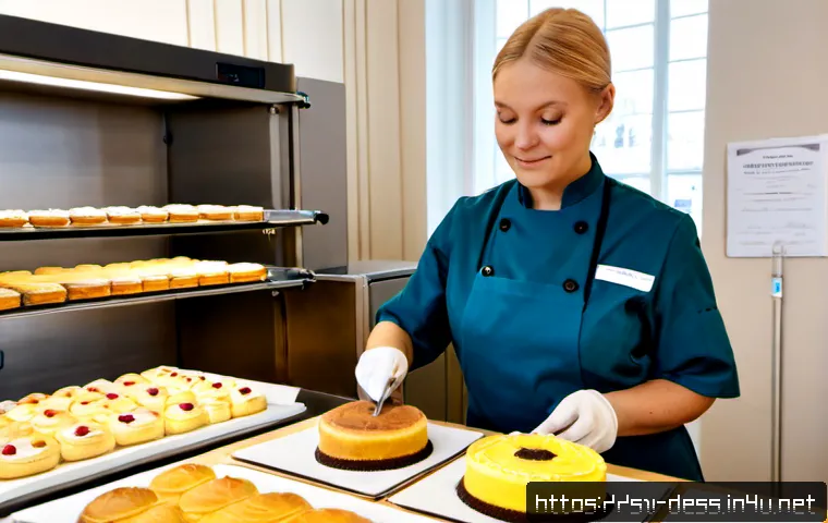 Home 17 디저트 전문가의 자격증 종류 비교 - Photorealistic Swedish pastry professional comparing two certification pathways at a clean bakery tr...