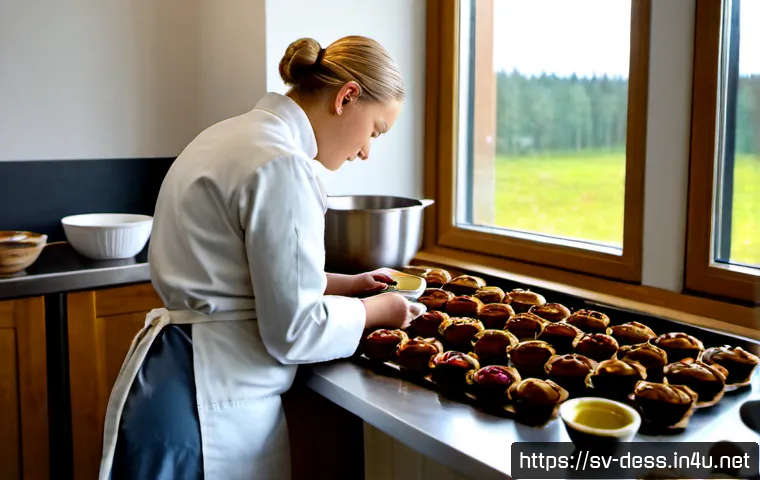 디저트 전문가 자격증 대비 주요 과목 - Photorealistic Swedish pastry certification study scene, an adult culinary student in a clean profes...